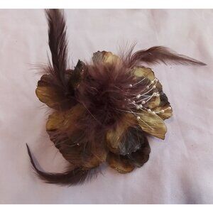 Vintage Feather Floral Hair Clip Barrette Brooch Pin Retro Chic Accessory